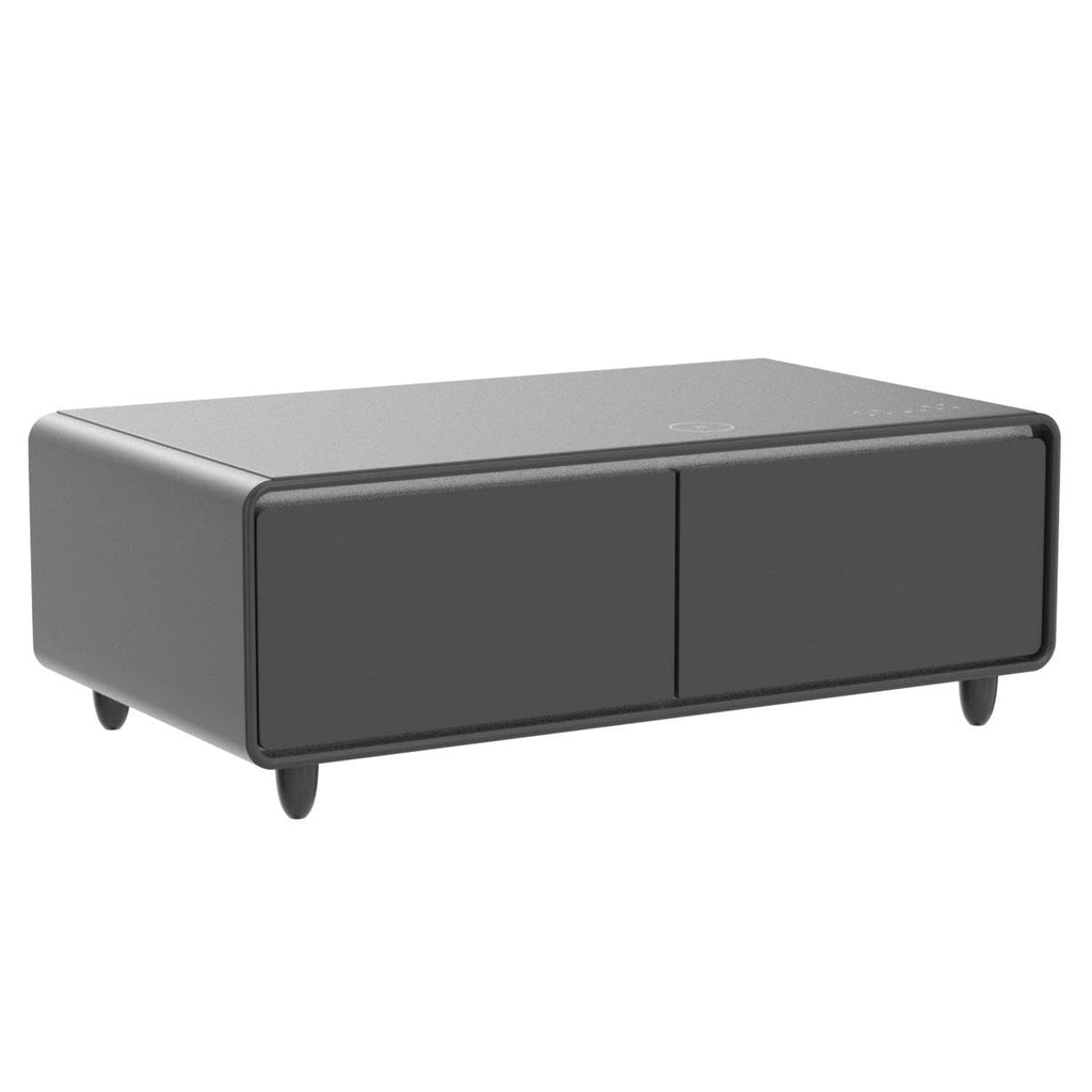 LIVTAB Smart Coffee Table, 27.8" D x 51" W x 18.1" H, Living Room Table with Built in Fridge and Speakers, Smart Table with 15W Wireless Charging, USB Chargers and 110V Outlets (Black)