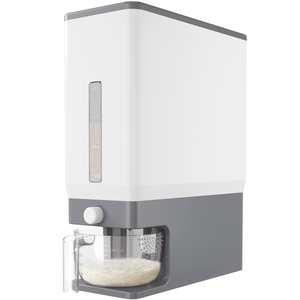 Lifewit Rice Dispenser 25 Lbs(11.3kg), Rice Storage Container Sealed Moisture Proof with Measuring Cup for Kitchen Pantry Household, BPA-Free, 1 Pack Grey