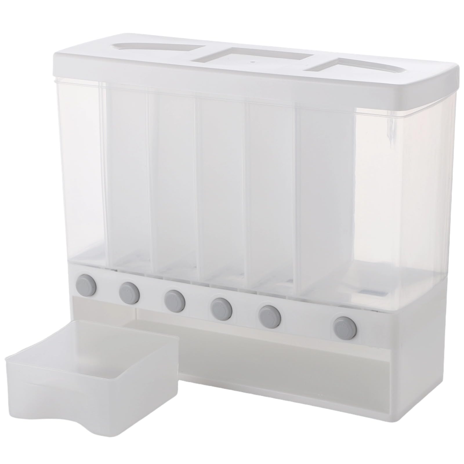 Skdqiee Wall Mounted 6-Grid Rice Dispenser, 22 lbs Large Capacity Dry Food Cereal Storage, Press Button Quantitative Output with Transparent Drawer for Kitchen Pantry Organization