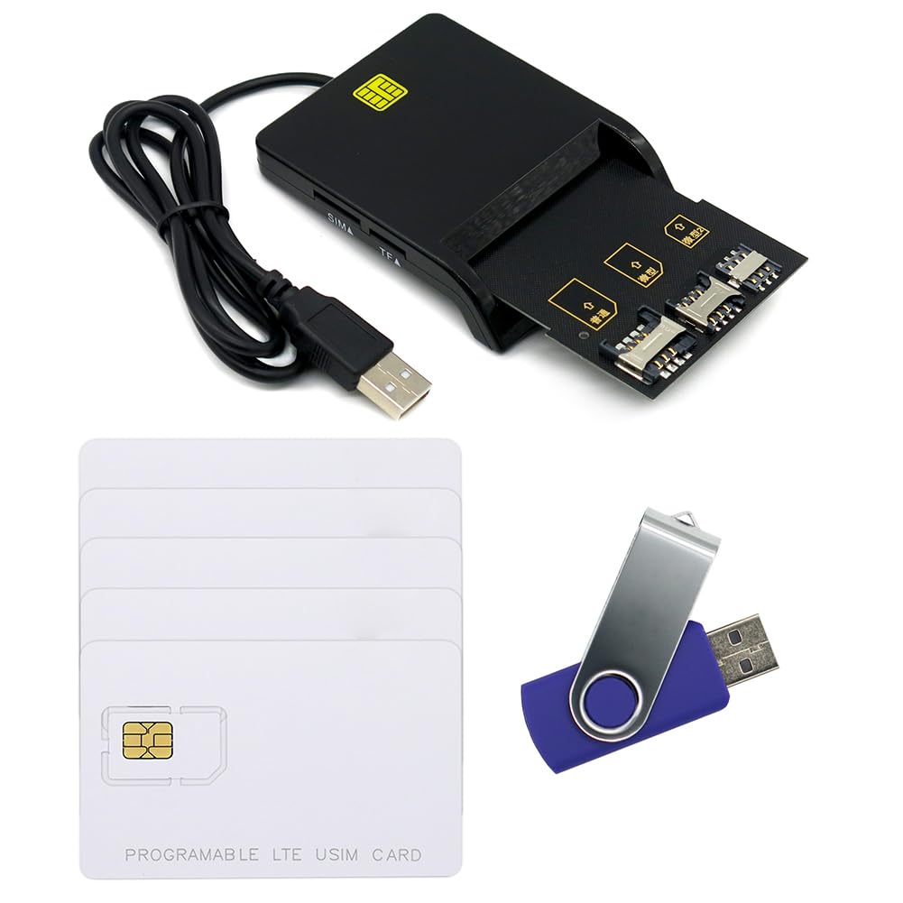 Gialer LTE Cards Program kit, SIM Card Tools & Accessories Include 1 SIM Card Reader + 5pcs programmable USIM Cards + 1 Mini Micro Nano sim Card Adapter kit + GRSIM Software Programer Tool