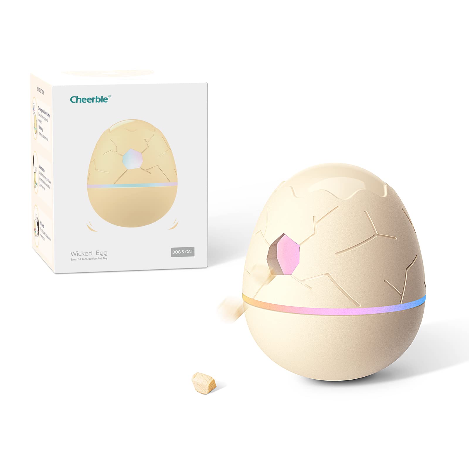 Cheerble Wicked Egg Automatic Interactive Treat Dispensing Pet Toy, 3 Interactive Feeding Modes for Dog IQ Training & Mental Stimulation, Unique Lights & Sounds, Replaceable Shell, USB Rechargeable