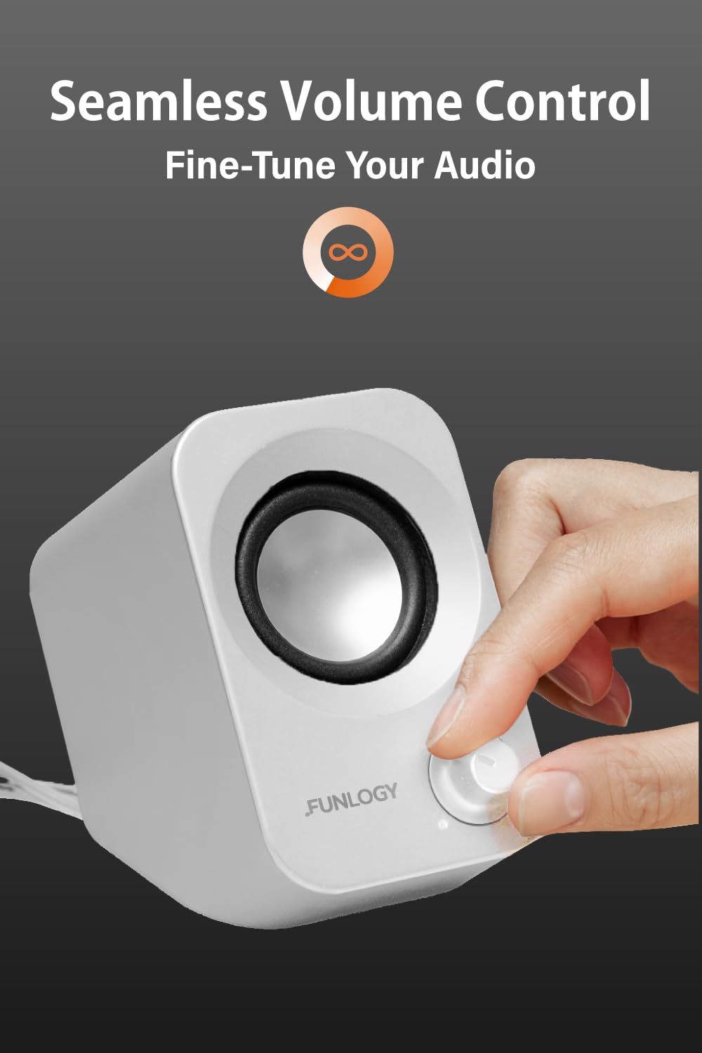 FUNLOGY Speaker - 14W Stereo PC Speakers, USB Powered, Compact Size with 30° Tilt Design, Volume Dial Control, for Desktop, Laptop, Monitor, Gaming Consoles, White