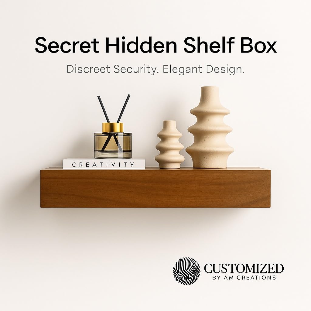 Concealment Shelf with RFID Lock - Concealed Gun Floating Shelf with Hidden Storage Compartment, Wooden Shelves for Wall Mount Display with Secret Drawer, Weapon Hiding Furniture Safe by AM Creations