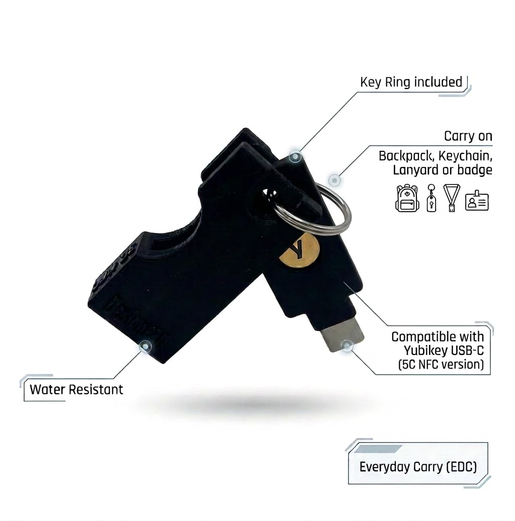 Designz3D Yubikey Protector Flip Case Keychain Holder (5 NFC / 5C NFC) (Black, 5C NFC)