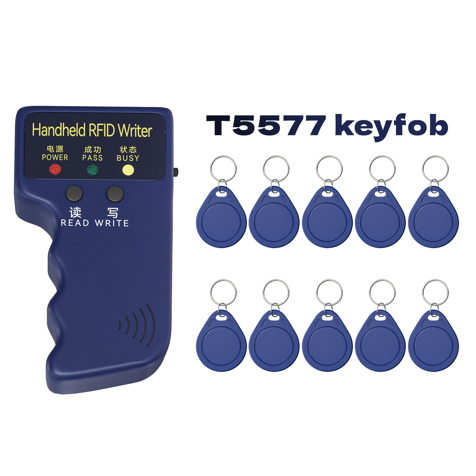 Handheld Copier RFID Reader Rewriter Smart ID Card Duplicator 125KHz Intelligent Access Control Reader, Includes 10 pcs Blank Writable T5577 Keychains