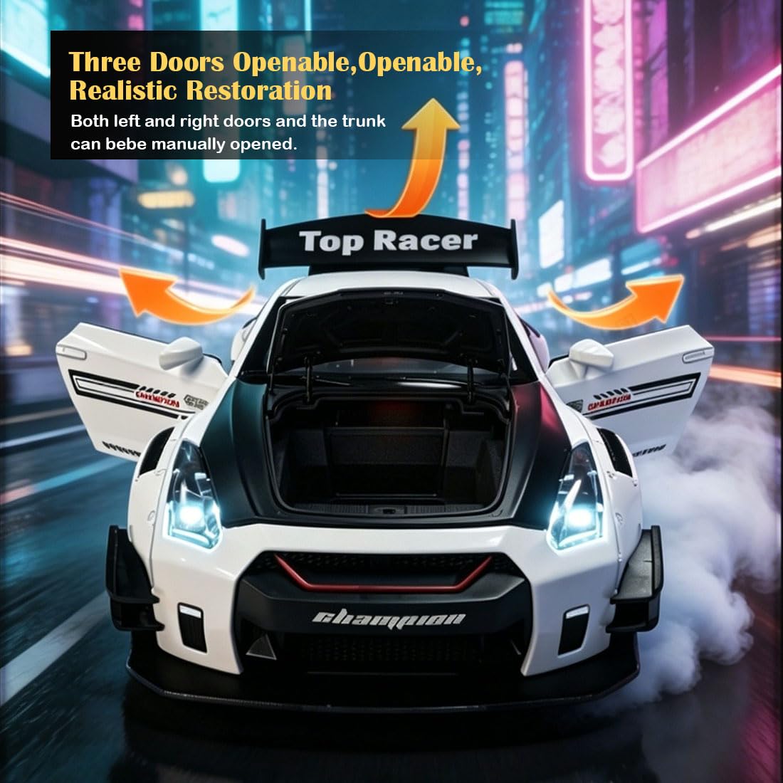 Car Alarm Clock, Race Alarm Clock Car with Engine Sound LED Digital Display,Remote Control, Realistic Lighting Effects for Bedroom, for Boys, Kids & Boyfriend (White, Desktop)