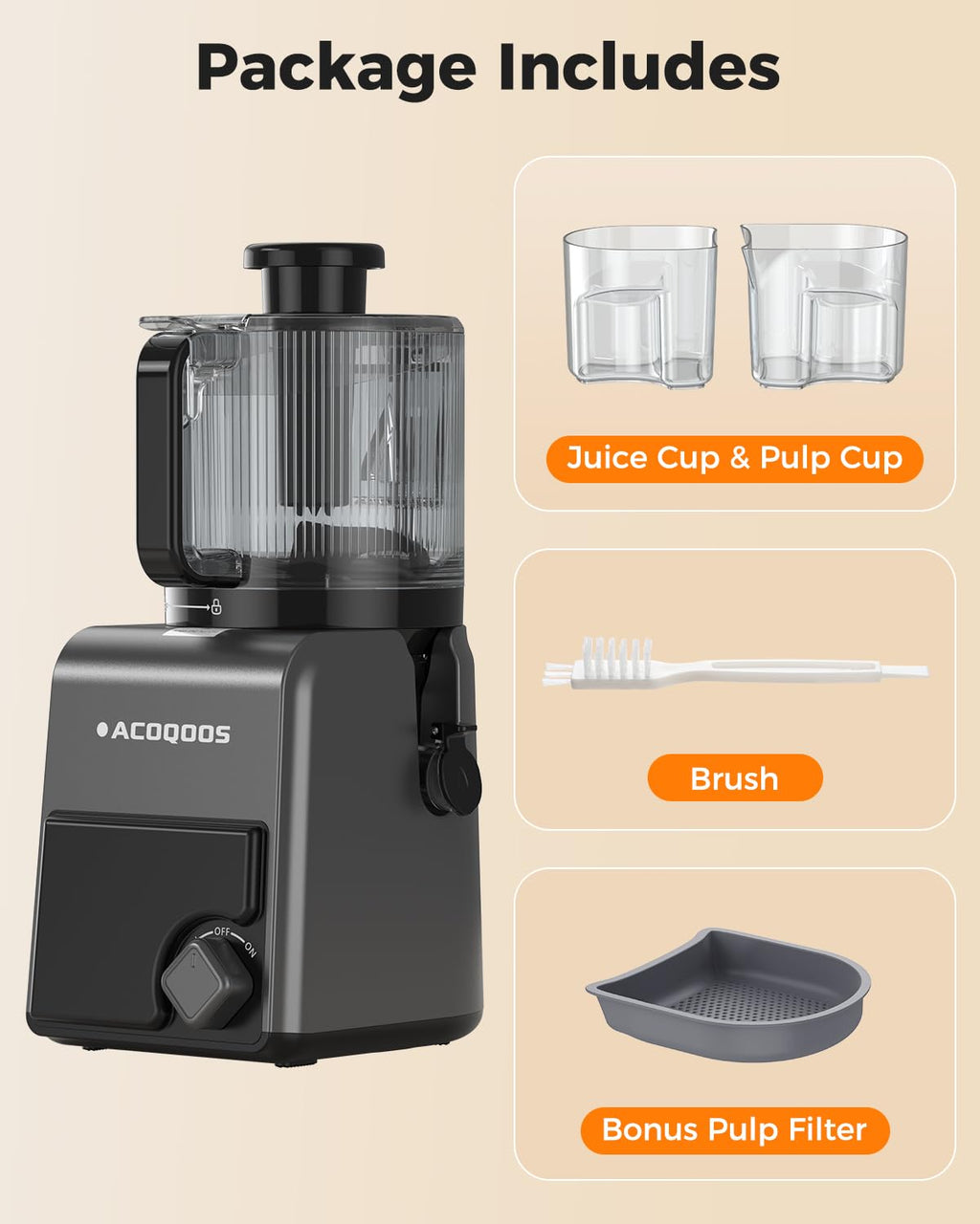 3-in-1 Cold Press Juicer Machines, 6.5" Mega Chute for Whole Fruit, Slow Masticating Juicer with Sorbet & Nut Milk Maker, BPA Free, 100 OZ Hopper, Easy Clean, Oxide Gray