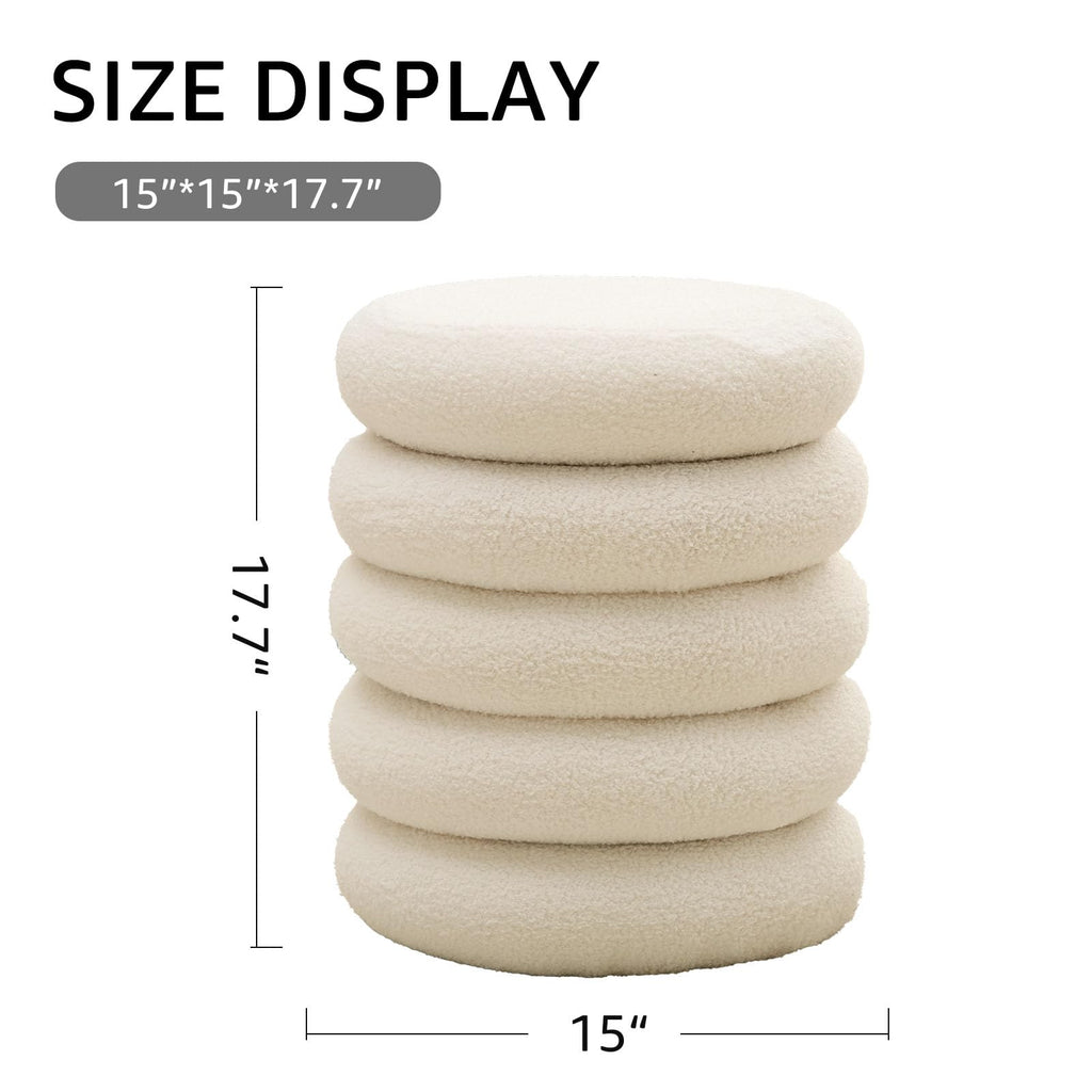 Wimarsbon Round Storage Ottoman, Modern Sherpa Footstool, Teddy Vanity Stool with Flip-Top Tray, Makeup Chair for Home Decor, Upholstered Footrest for Living Room & Bedroom (White S)