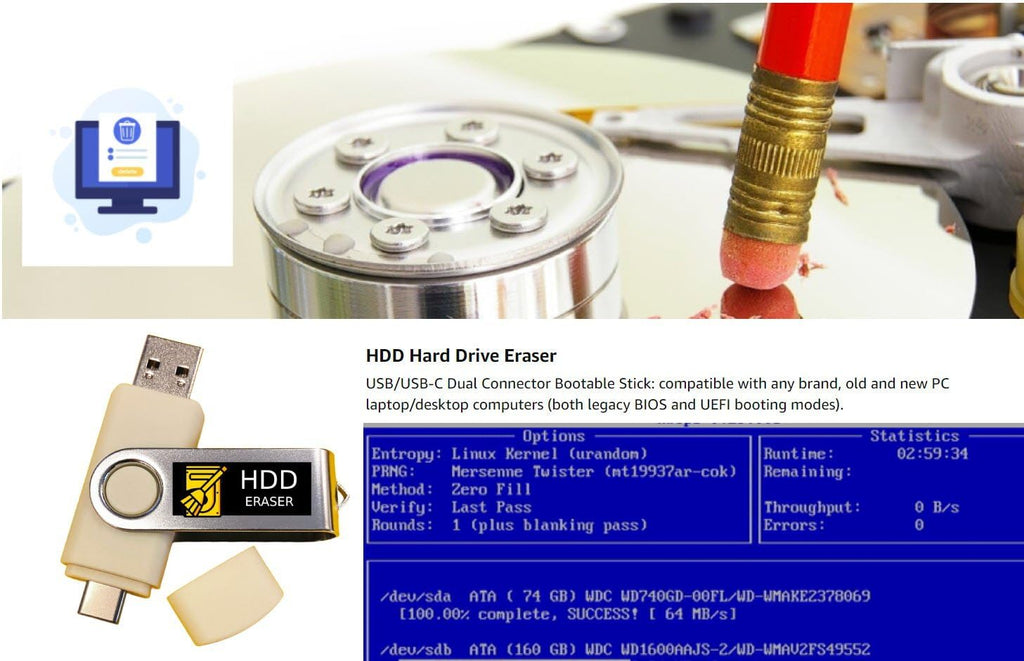 Hard Drive Eraser Bootable USB Disk Wipe Tool for PC