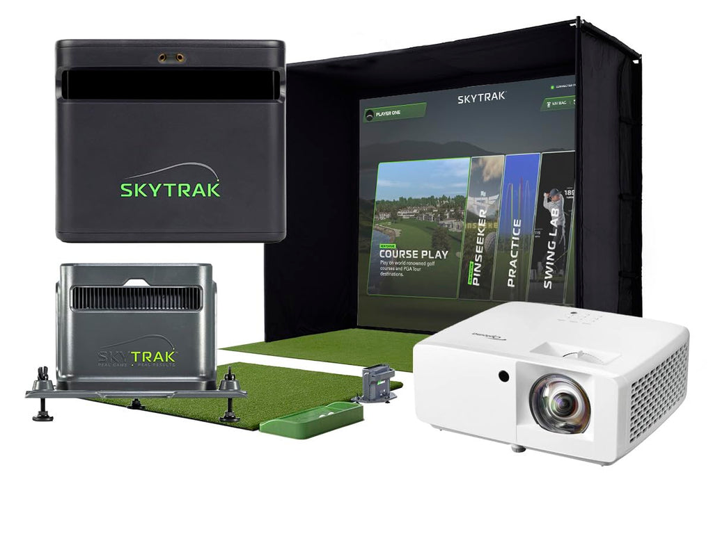 SkyTrak ST MAX Golf Simulator Ultimate Studio Package – Dual Radar & Photometric Launch Monitor with Speed Training, Impact Screen, HD Projector, Hitting Mat & Enclosure for Home or Garage (10')