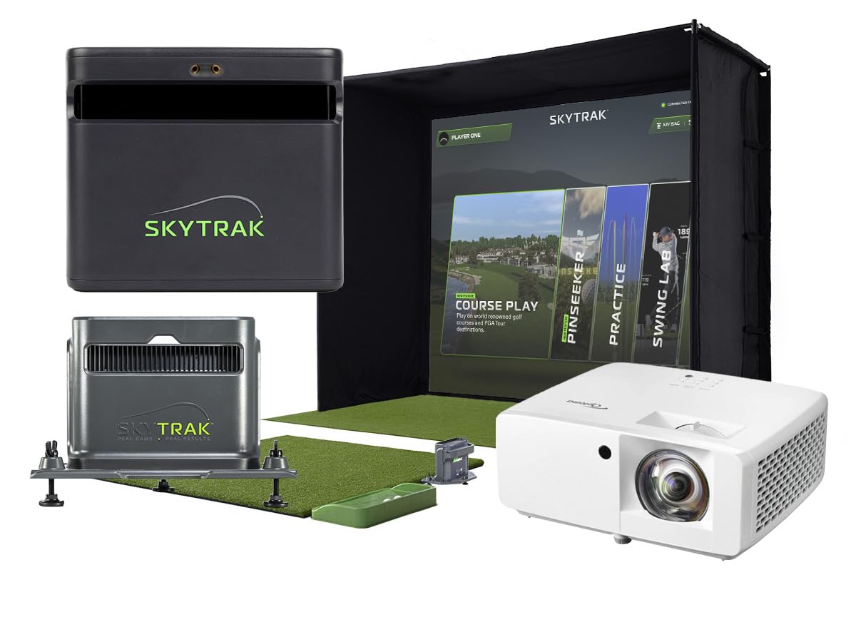 SkyTrak ST MAX Golf Simulator Ultimate Studio Package – Dual Radar & Photometric Launch Monitor with Speed Training, Impact Screen, HD Projector, Hitting Mat & Enclosure for Home or Garage (10')