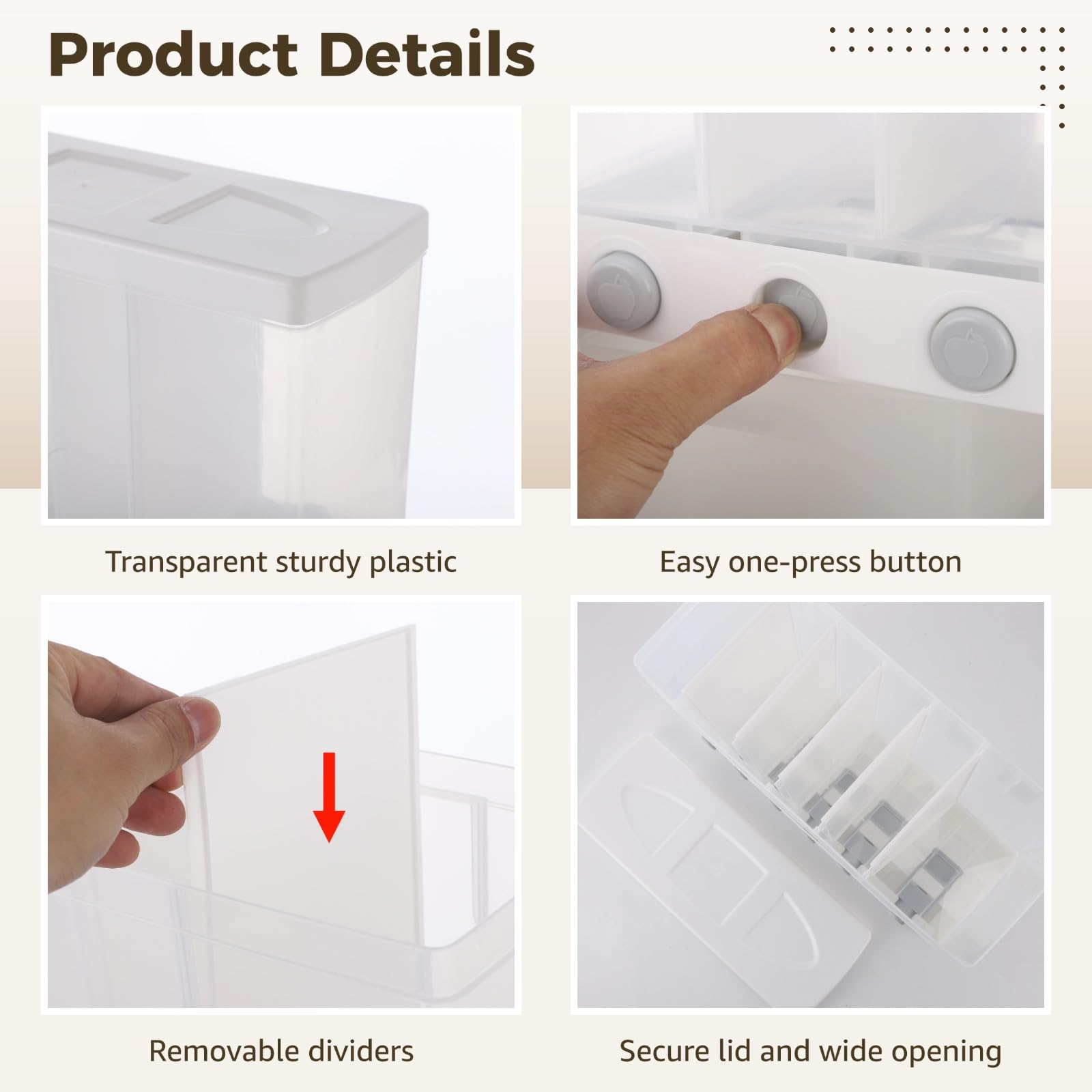 Skdqiee Wall Mounted 6-Grid Rice Dispenser, 22 lbs Large Capacity Dry Food Cereal Storage, Press Button Quantitative Output with Transparent Drawer for Kitchen Pantry Organization