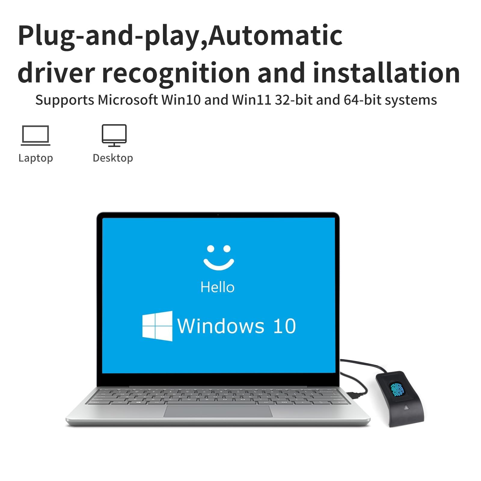 JIAN BOLAND USB Fingerprint Reader Fingerprint for Windows10/11, Windows Hello Automatic Driver Installation with 5ft Extension Cable-Windows Password Free Operation