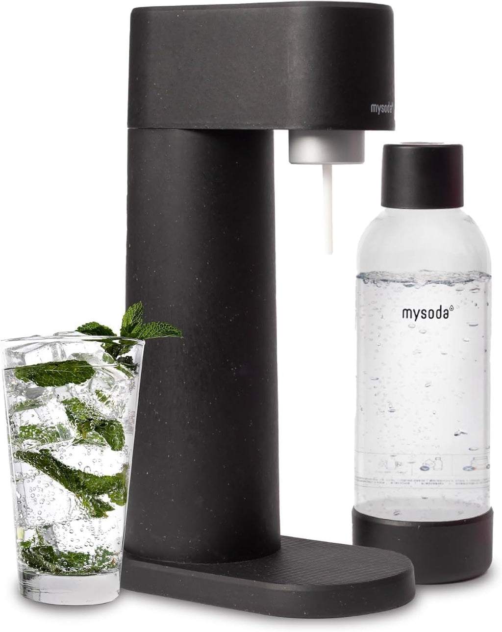 Mysoda Woody Sparkling Water Maker - Silent Carbonated Water Machine Robust Long-Lasting Aluminium Soda Maker - With 1L Water Bottle - Without CO2 Cylinder - Black