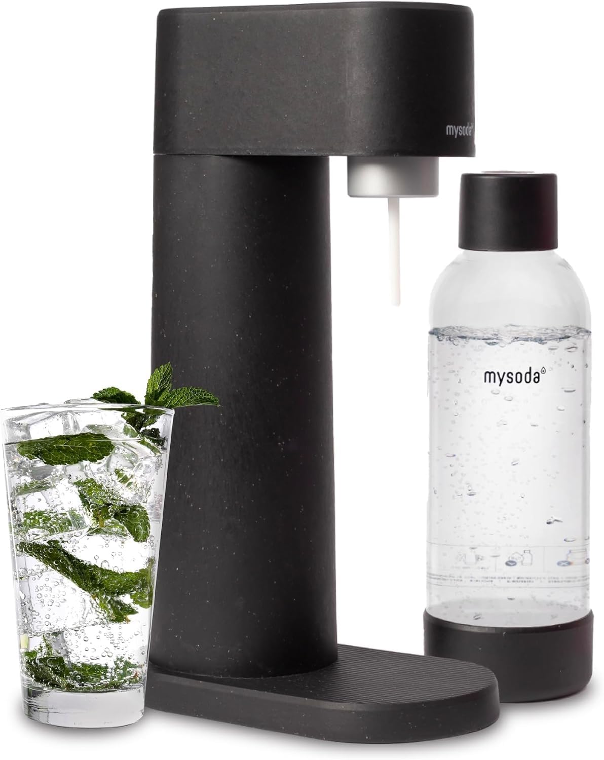 Mysoda Woody Sparkling Water Maker - Silent Carbonated Water Machine Robust Long-Lasting Aluminium Soda Maker - With 1L Water Bottle - Without CO2 Cylinder - Black