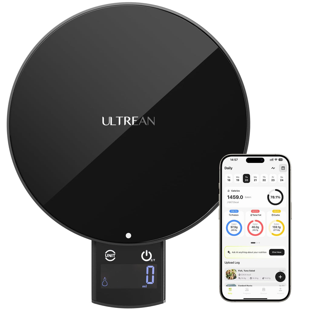 Ultrean Smart Food Scale with Nutritional Calculator, Kitchen Scale for Weight Loss, Food Weight Scale with App for Calorie & Macro Tracking, AI Scan, 33lb
