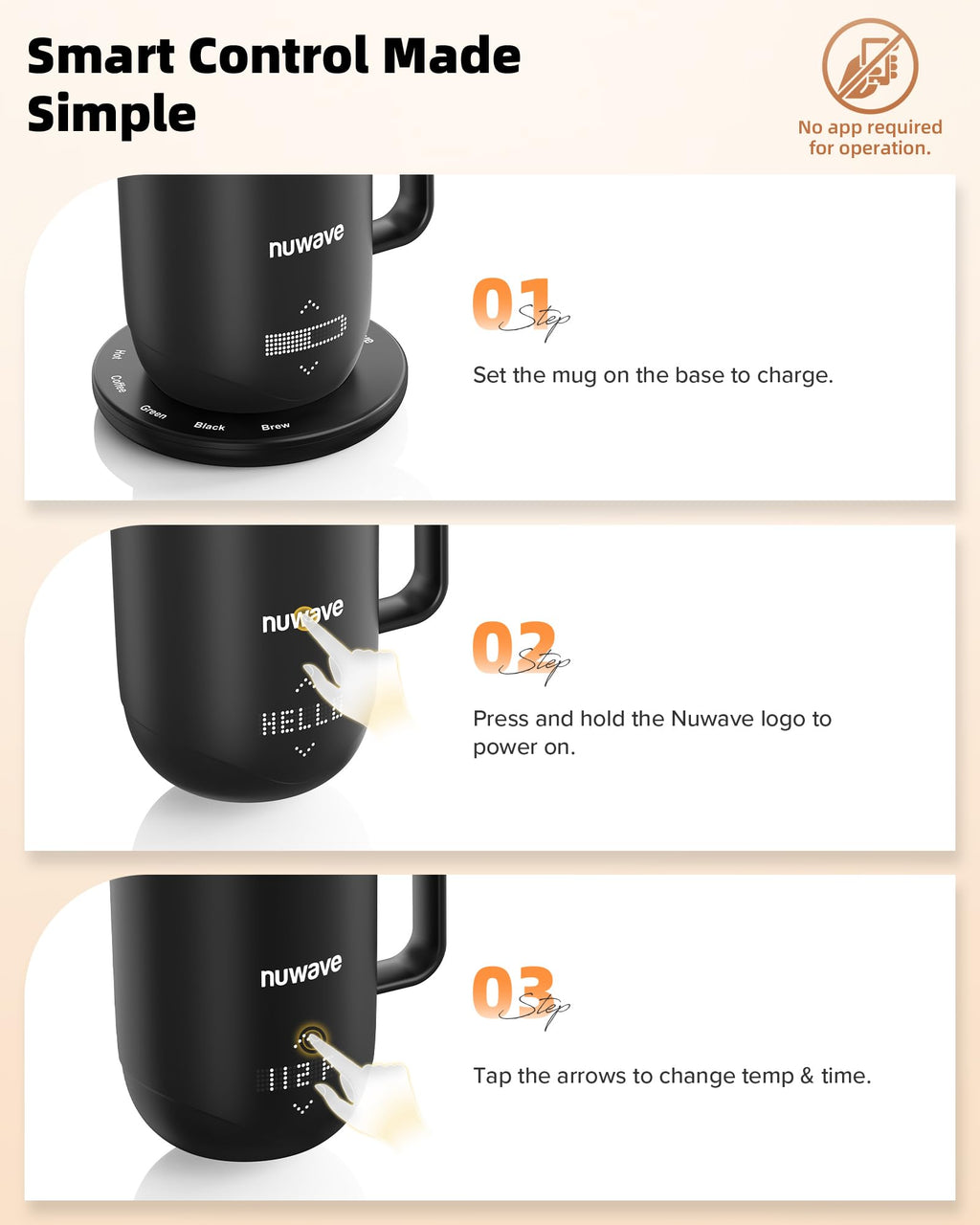 Nuwave Smart Heated Coffee Mug 16oz — Rechargeable with LED Display
