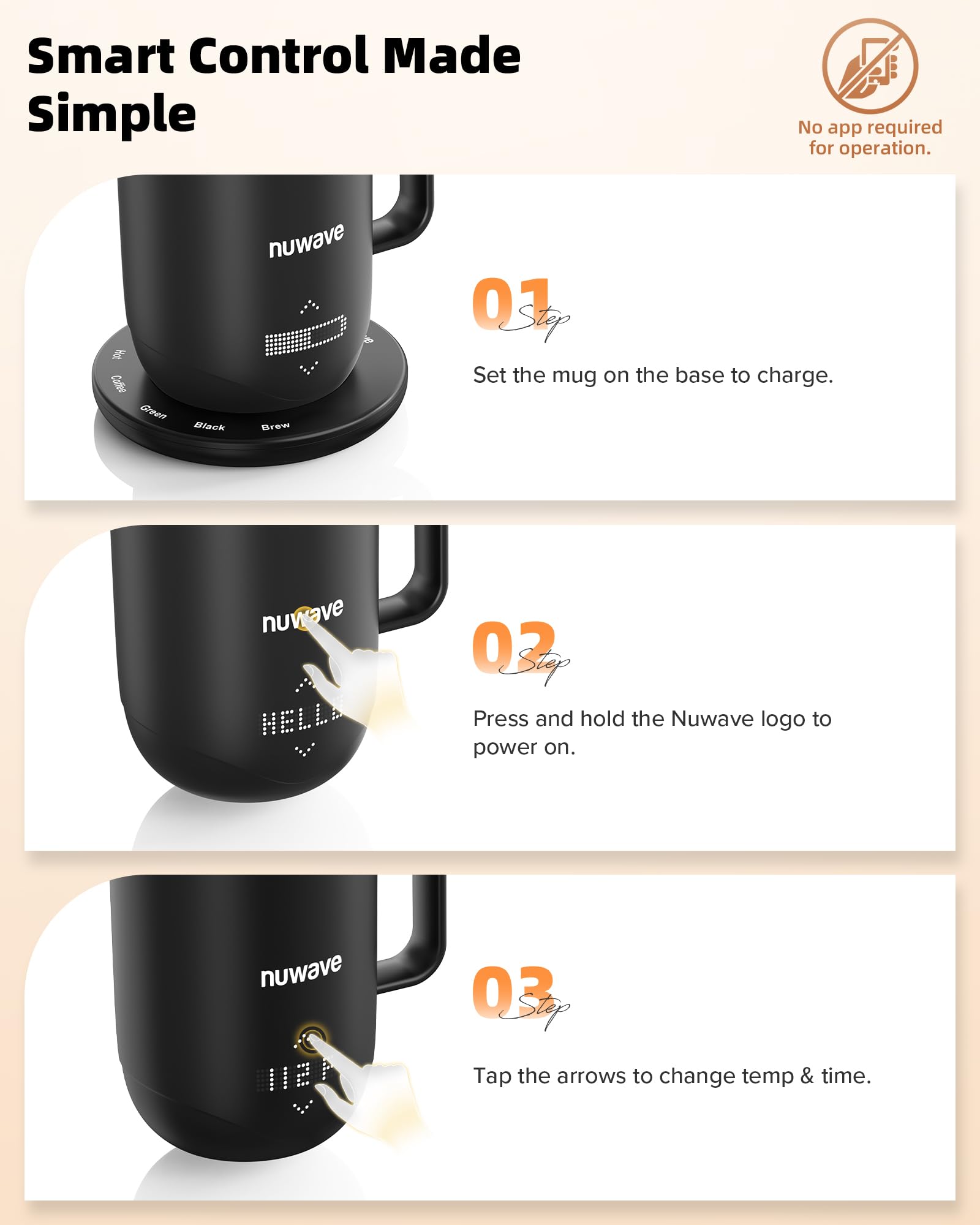 Nuwave Smart Heated Coffee Mug 16oz — Rechargeable with LED Display
