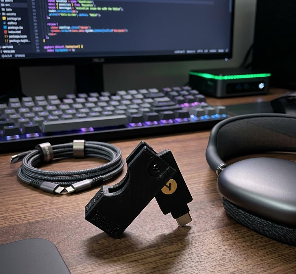 Designz3D Yubikey Protector Flip Case Keychain Holder (5 NFC / 5C NFC) (Black, 5C NFC)