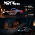 Car Alarm Clock, Race Alarm Clock Car with Engine Sound LED Digital Display,Remote Control, Realistic Lighting Effects for Bedroom, for Boys, Kids & Boyfriend (White, Desktop)