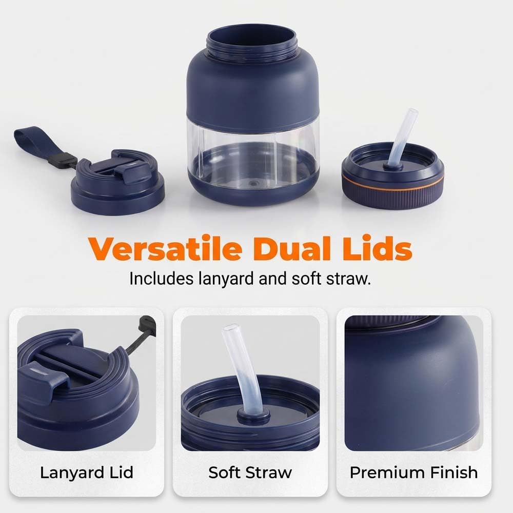 Portable Household Appliances Juicer, Electric Juicer Cup, Cordless Juice Mug with Dual Lid Design, Compact Travel Drinking Cup, Personal Blender for Smoothies, Juice (Navy, 800 ML)