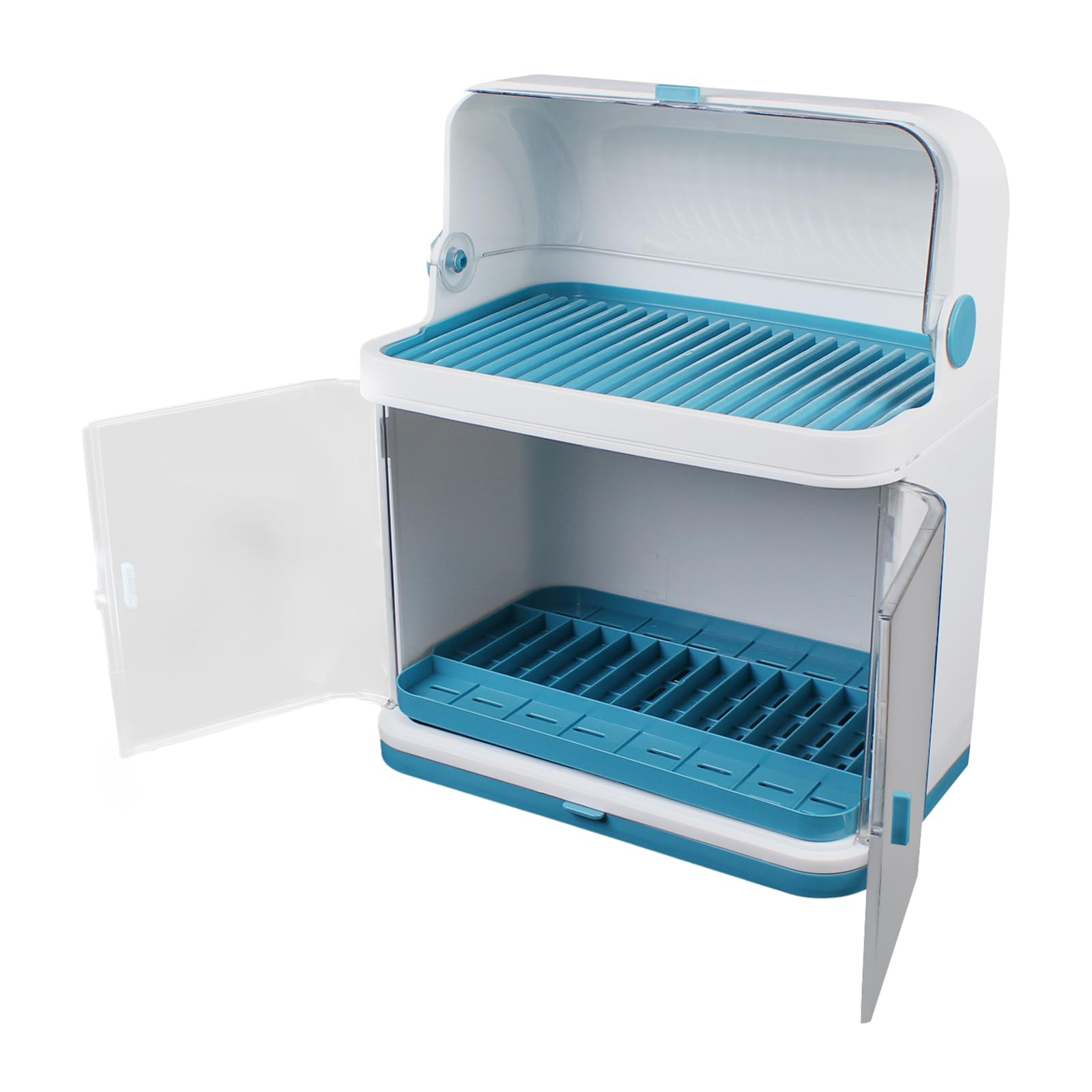 Ageanbri 2 Tier Dish Drying Rack Drain Board with Lid Cover, Drain Board with Lid Plastic Cover, Drying Rack Storage Case for Kitchen Countertop, Dustproof Kitchen Supplies Shelf Utensils Organize