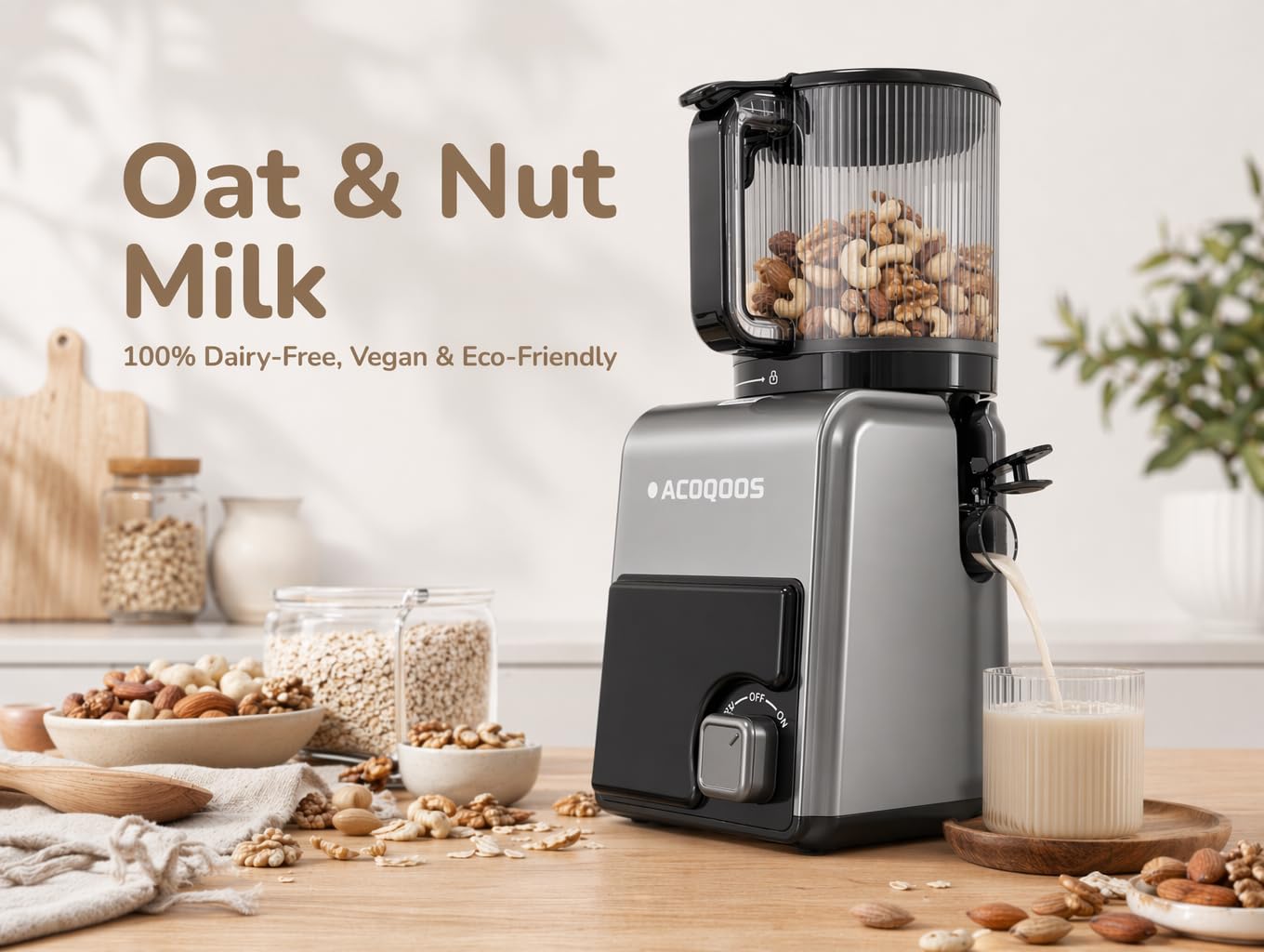3-in-1 Cold Press Juicer Machines, 6.5" Mega Chute for Whole Fruit, Slow Masticating Juicer with Sorbet & Nut Milk Maker, BPA Free, 100 OZ Hopper, Easy Clean, Oxide Gray