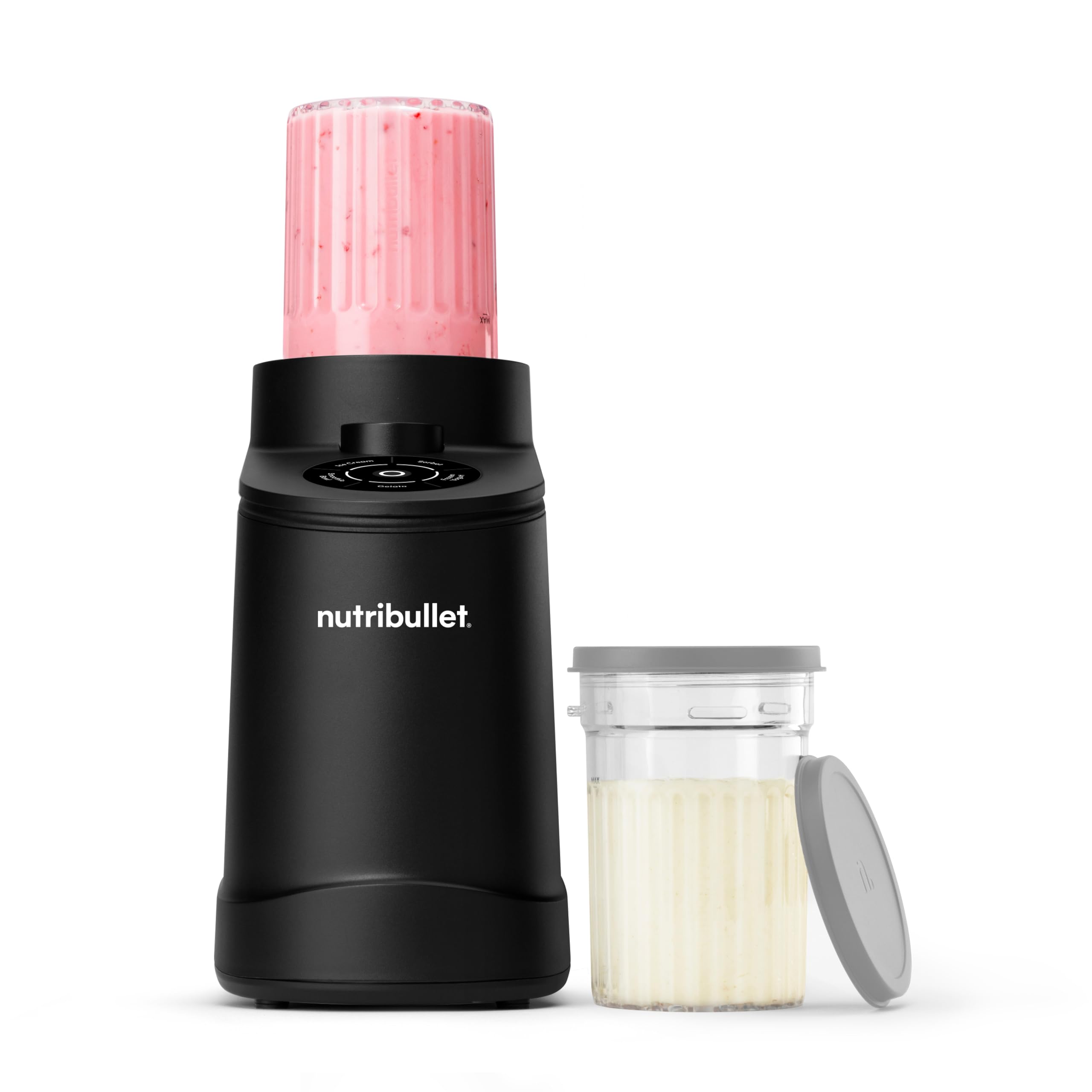 nutribullet Chill Ice Cream Maker, for Gelato, Sorbet, Frozen Yogurt, Smoothie Bowls, Compact Size, (2) Dishwasher Safe 16 oz. Pint Cups with Lids, Black, NBD50100AK