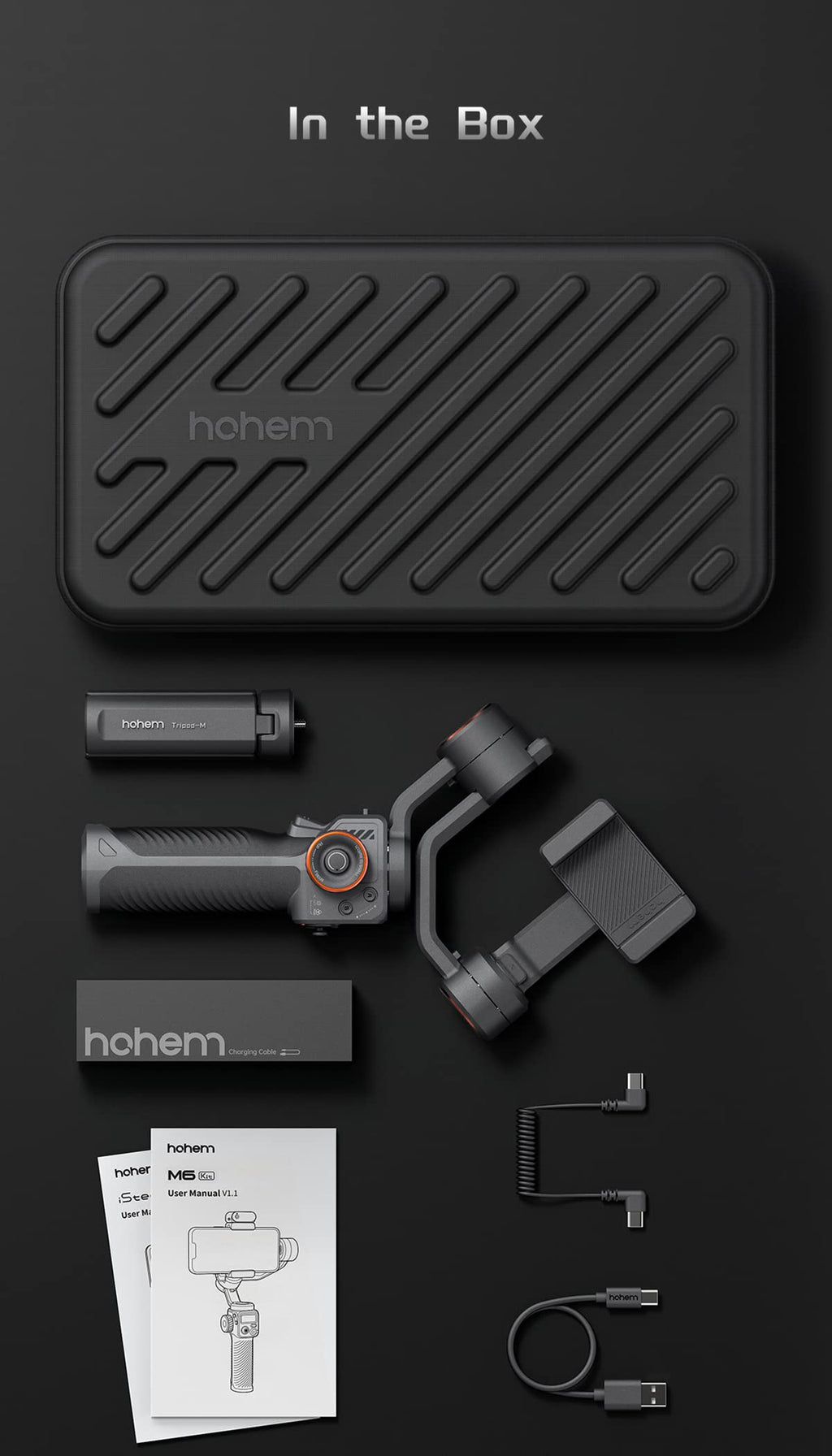 Hohem iSteady M6 Gimbal Stabilizer for Smartphone, 3-Axis Cell Phone Stabilizer Built-in OLED Display 400g Payload Reverse Charging Android and iPhone Gimbal with Inception Motion Timelapse
