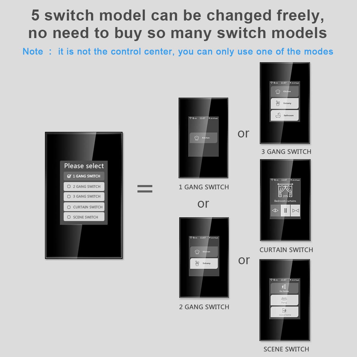 LANBON Smart Light Switch,1/2/3 Gang,3 Way for Whole House, LCD Magic Panel by WiFi Mesh Never be Offline, 2.4G Wi-Fi Smart Switch Compatible with Alexa&Google Home, Neutral Wire Required,L8-HS-Black