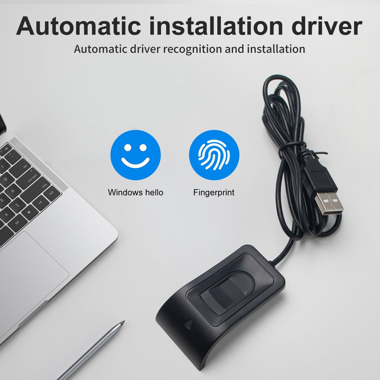 JIAN BOLAND USB Fingerprint Reader Fingerprint for Windows10/11, Windows Hello Automatic Driver Installation with 5ft Extension Cable-Windows Password Free Operation