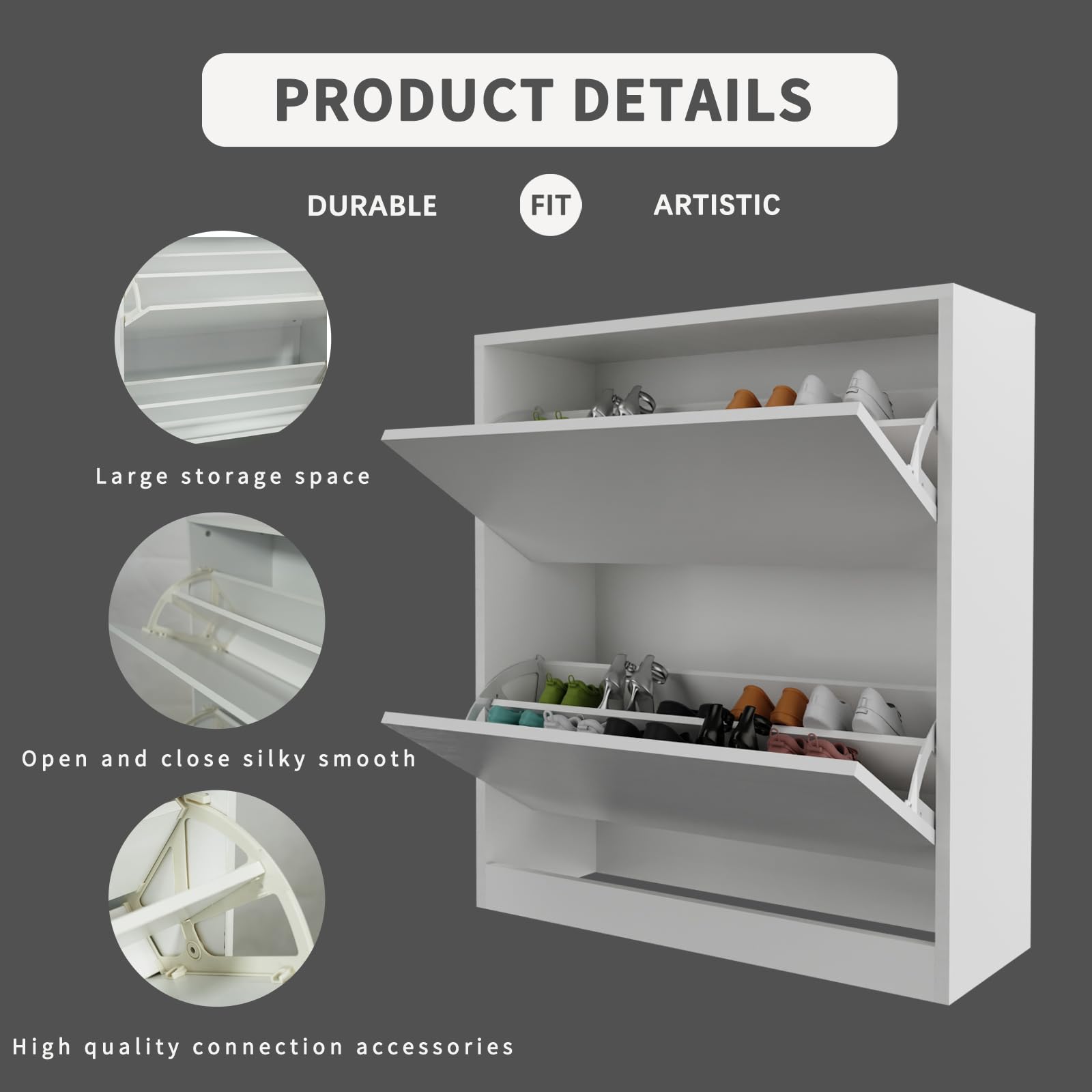 Ceredeme Shoe Cabinet with 2 Flip Drawers, Shoe Rack Organizer, Storage for Entryway with Adjustable Shelf, Hidden Cabinet for Hallway, Living Room, White 33" H x 28.7" W x 10.23" D
