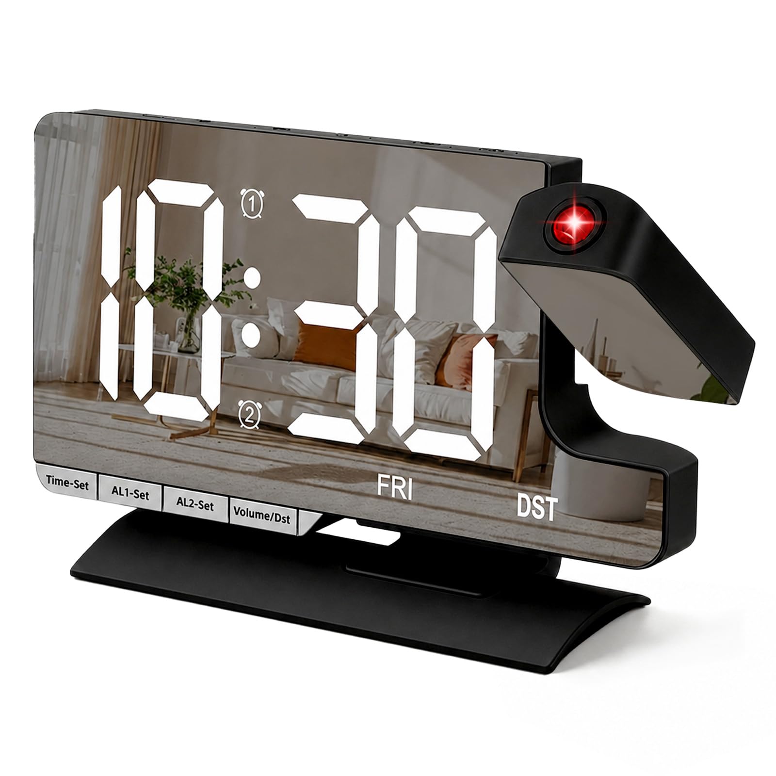 Projection Alarm Clock for Bedroom Ceiling, Digital Mirror Alarm Clock with 180° Rotatable Projector, 7.3" Large LED Display, Dual Alarm, USB & Type-C Charger, Loud Alarm for Heavy Sleepers Black