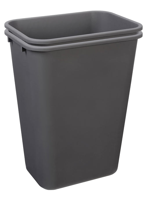 Amazon Basics Rectangular Commercial Office Wastebasket, Easy to Clean, 10 Gallon, Grey, 2-Pack