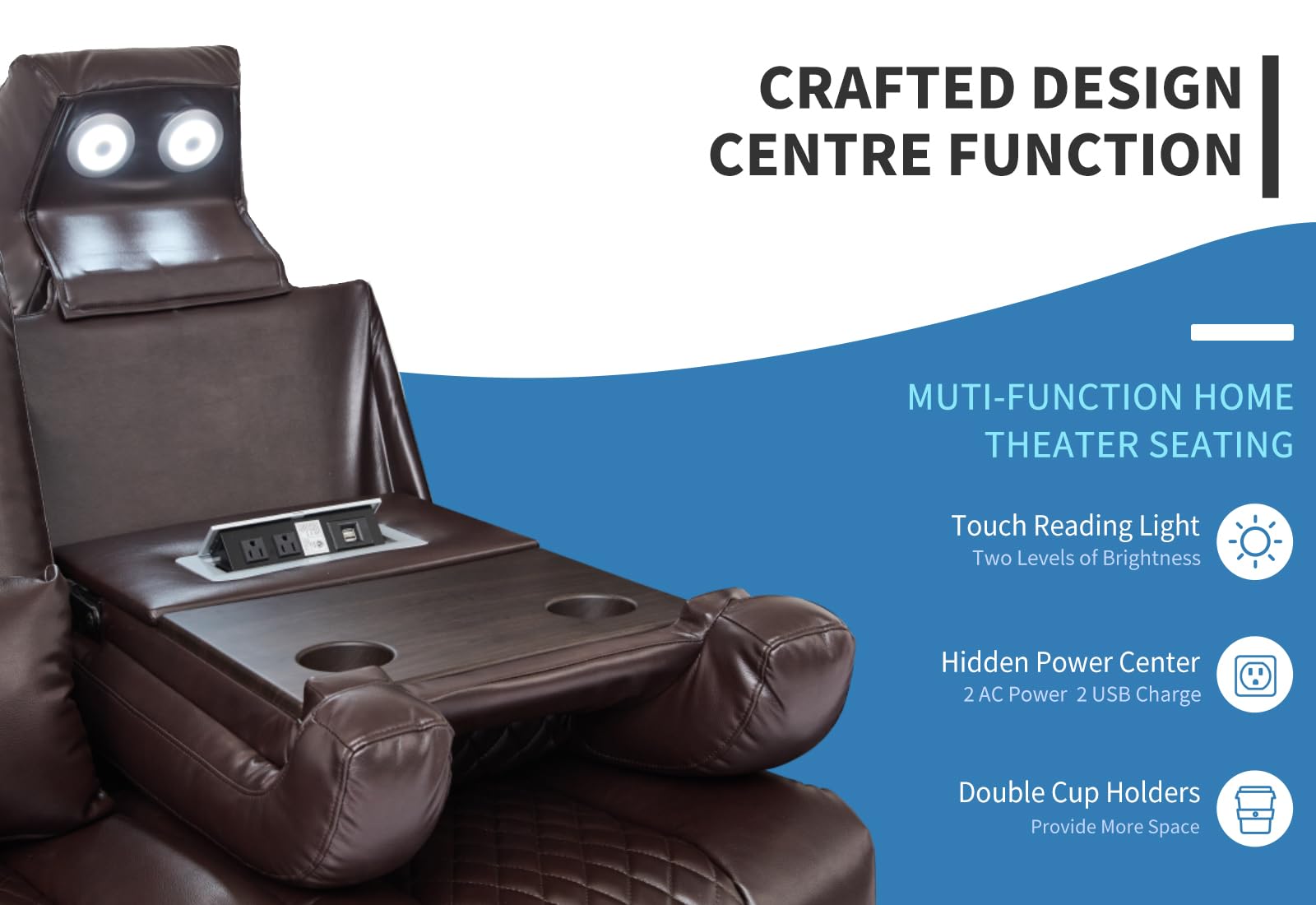 Airadlis Home Theater Seating Seats Dual Power Movie Theater Chairs Theater Recliner Sofa with 7 Colors Ambient Lighting, Lumbar Pillow, Side Pocket, Tray Table,Type-C USB Charge