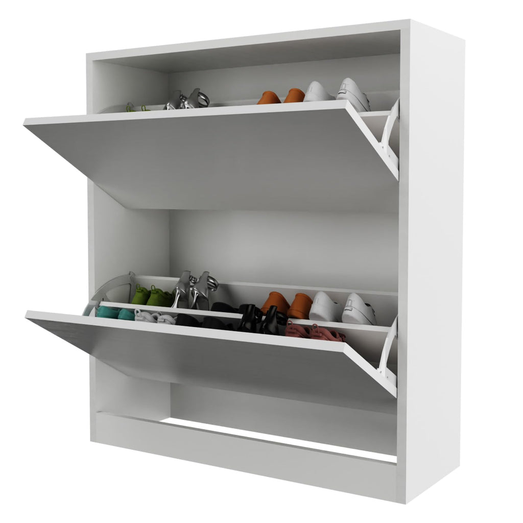 Ceredeme Shoe Cabinet with 2 Flip Drawers, Shoe Rack Organizer, Storage for Entryway with Adjustable Shelf, Hidden Cabinet for Hallway, Living Room, White 33" H x 28.7" W x 10.23" D