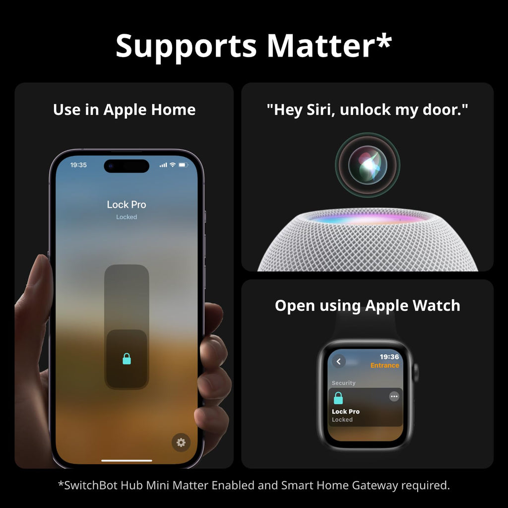 SwitchBot Smart Lock Pro, Keyless Entry Door Lock, Smart Door Lock Front Door, Electronic Smart Deadbolt, Fits Your Existing Deadbolt in Minutes, Add SwitchBot Hub2 to Support Matter, Alexa and Google