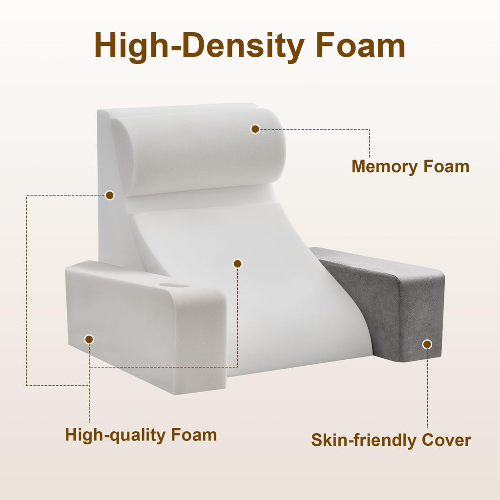Reading Pillow for Sitting in Bed Adult, Back Pillow for Bed Sitting up with Arms, Pockets and Cup holder, Sit Up Backrest Pillows for Beds Chair Support, Rest Pillow for Gaming (Light gray, 5PCS)