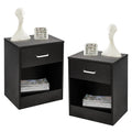 Karl home Nightstands Set of 2 with Drawer for Bedroom, Wood Night Stand Set 2 with Open Shelf, Modern Nightstand Bedside Tables Set of 2, End Table, Black