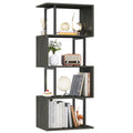 Furologee Geometric Bookshelf 5 Tier Bookcase, Industrial S-Shaped Display Storage Shelf for Small Space, Tall Metal Wood Decorative Standing Shelves for Bedroom, Living Room, Office, Black Oak
