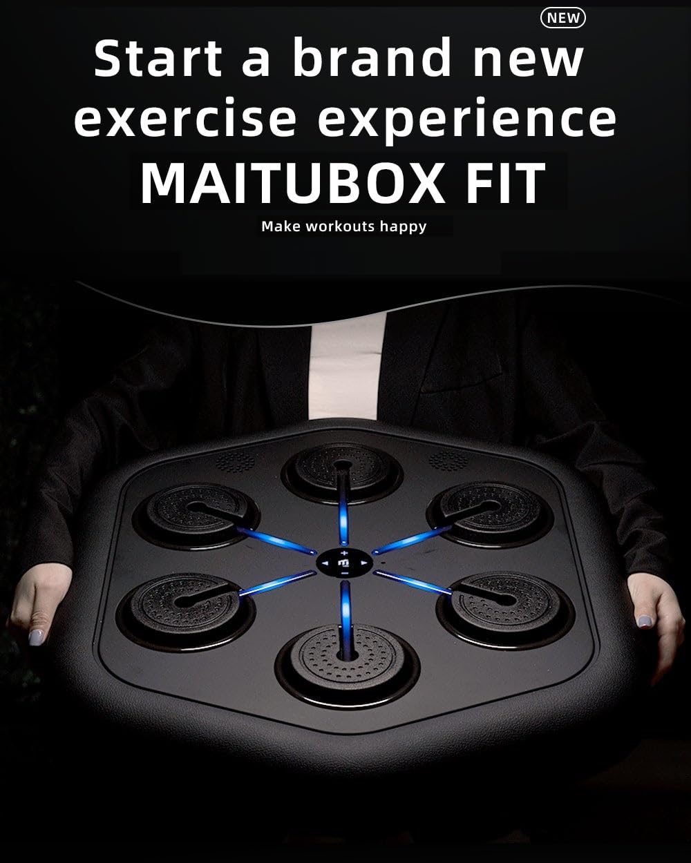 MAITUFIT Smart Music Boxing Machine M4, Professional Online Boxing Lessons for Sculpting Fat Burning - 24H Standby, 160 Synced LED Lights, Wall-Mount Punching Bag for Home Gym