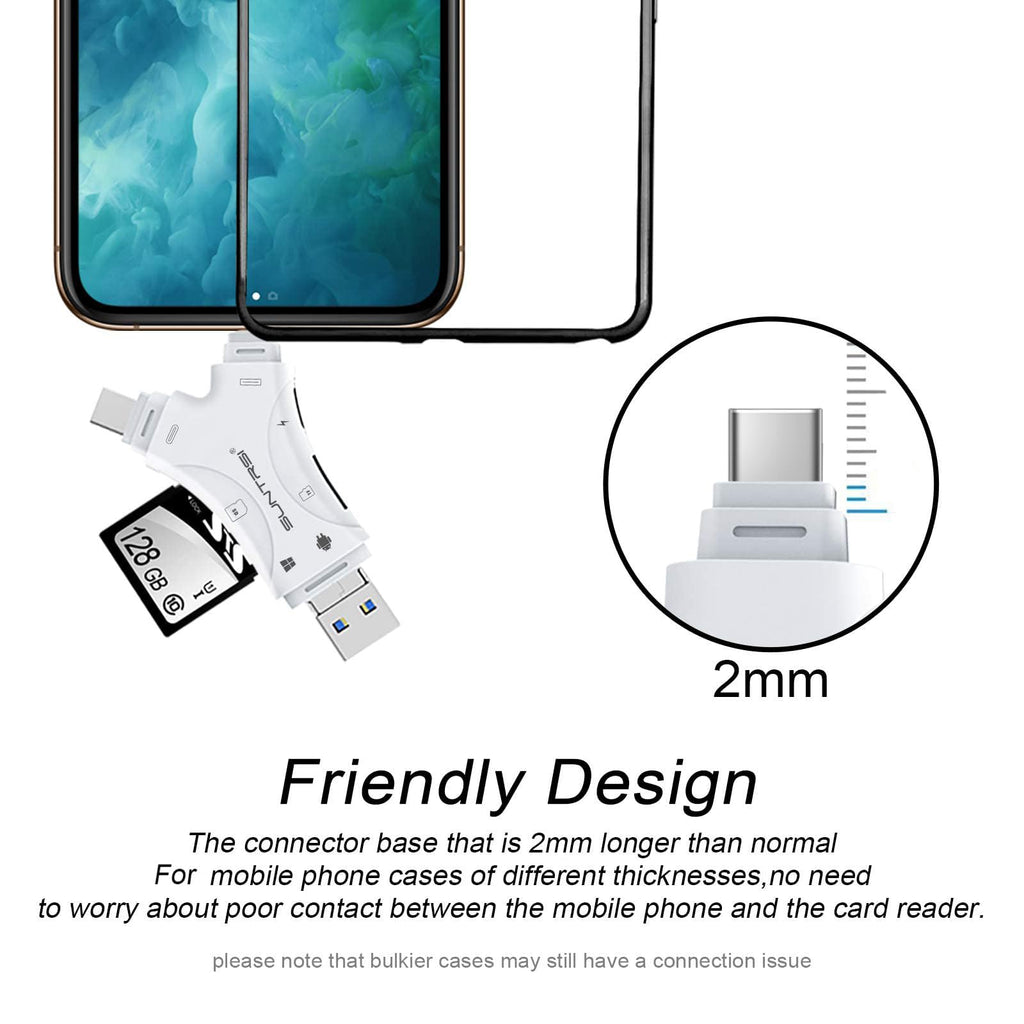 SD Card Reader for iPhone/ipad/Android/Mac/Computer/Camera,4 in1 Micro SD Card Reader Trail Camera Viewer, Portable Memory Card Reader SD Card Adapter for SD and TF Cards(White)