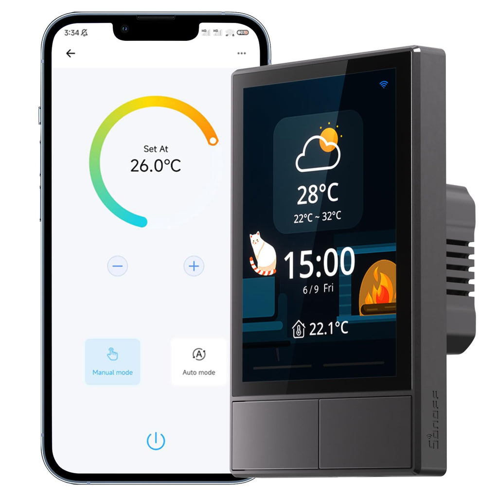 SONOFF NSPanel Smart Switch - 2-Switch Panel Home Control With Touchscreen, Temperature Function, Lights Control - Compatible With Alexa and Google Home, Black