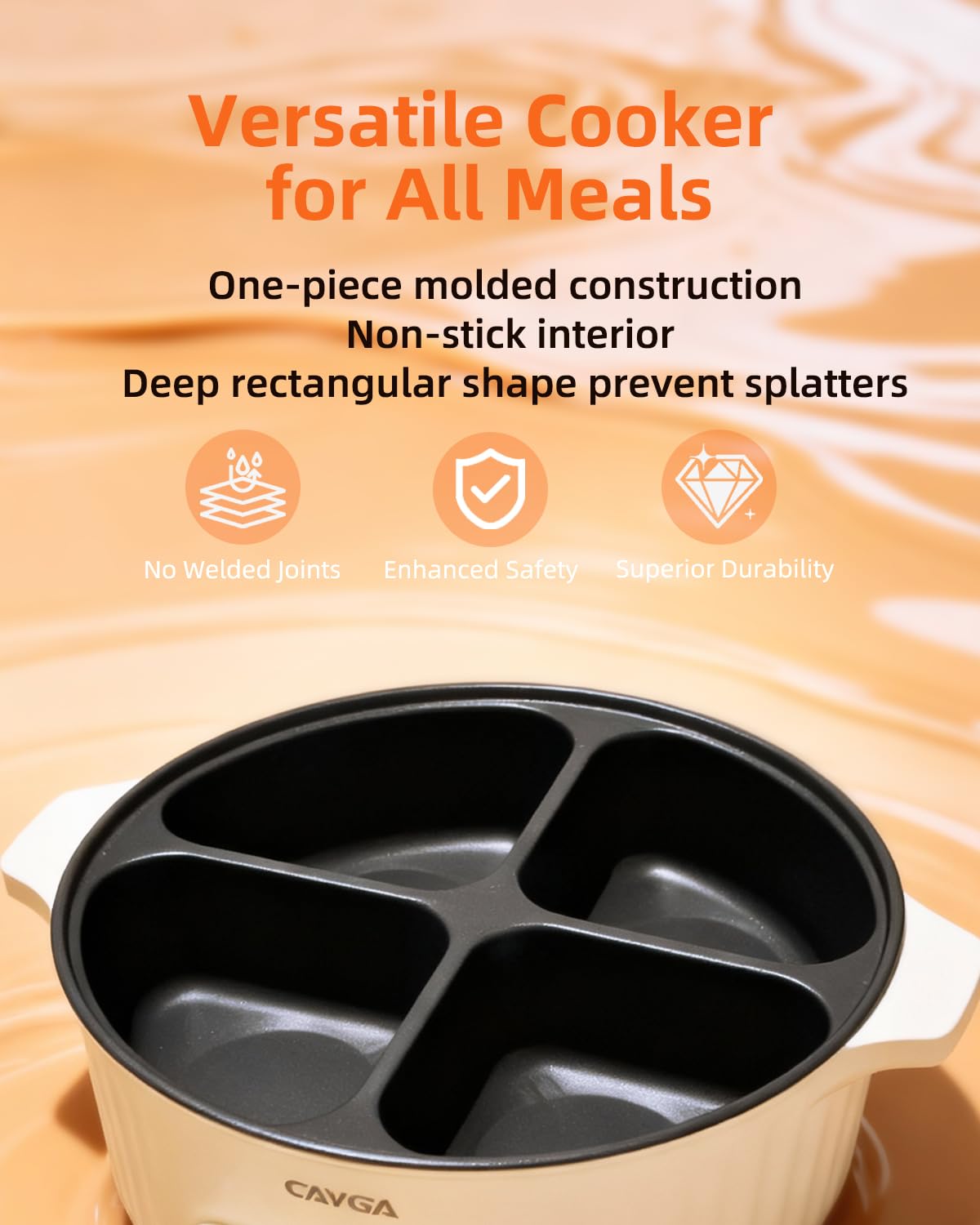 Electric Hot Pot Cooker with Divider, 4 Compartment Hotpot Pot, 2000W Shabu Shabu Pot Electric with Non-Stick, 5Qt Hot Pots for Indoor Cooking, Family Party