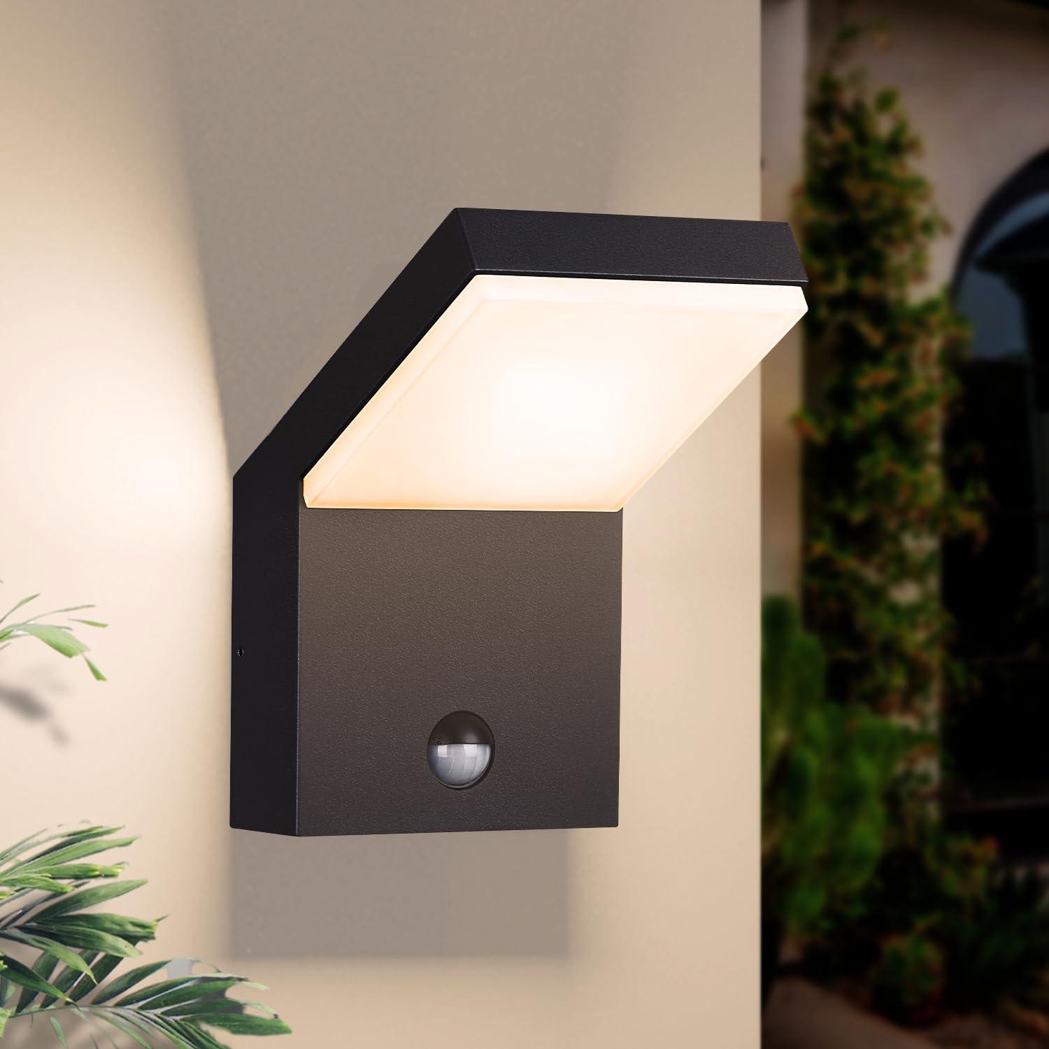 illumishin Outdoor Wall Light Motion Sensor Porch LED Exterior Lights Fixture Sconce Black Modern Aluminum Lamps Front Door Lantern for Patio Garden Garage Fence Yard