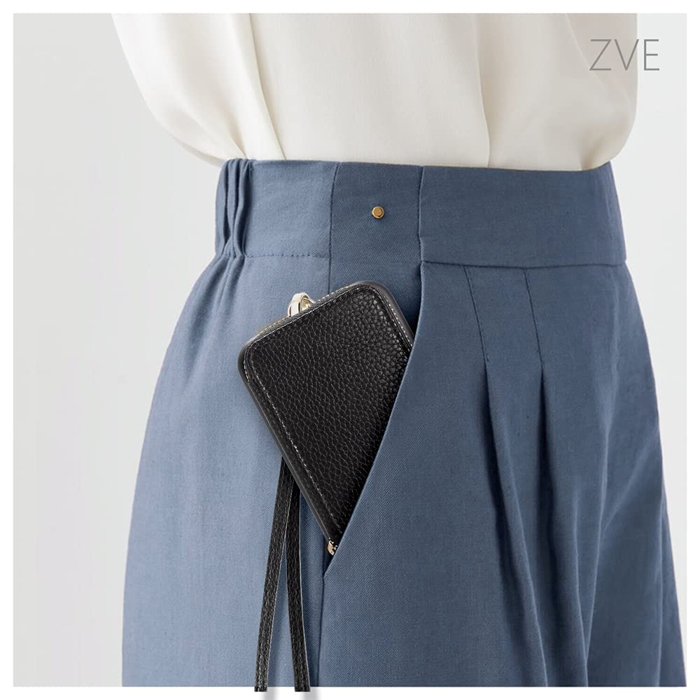 ZVE for iPhone 13 Wallet Case with Wristlet, Zipper Leather Case with RFID Blocking Card Holder Slots Purse, Protective Carrying Cover for iPhone 13 6.1" (2021) - Black