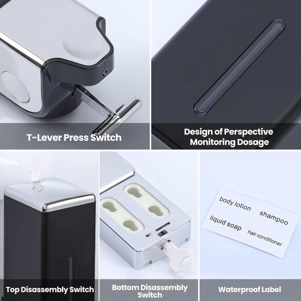 EHORIA 3-in-1 Quadrate Dispensers for The Shower,Shower soap Dispenser,Conditioner Dispenser, Shampoo Dispenser,No Drilled Wall Mounted Distributor,Hotel,Bathroom,Home