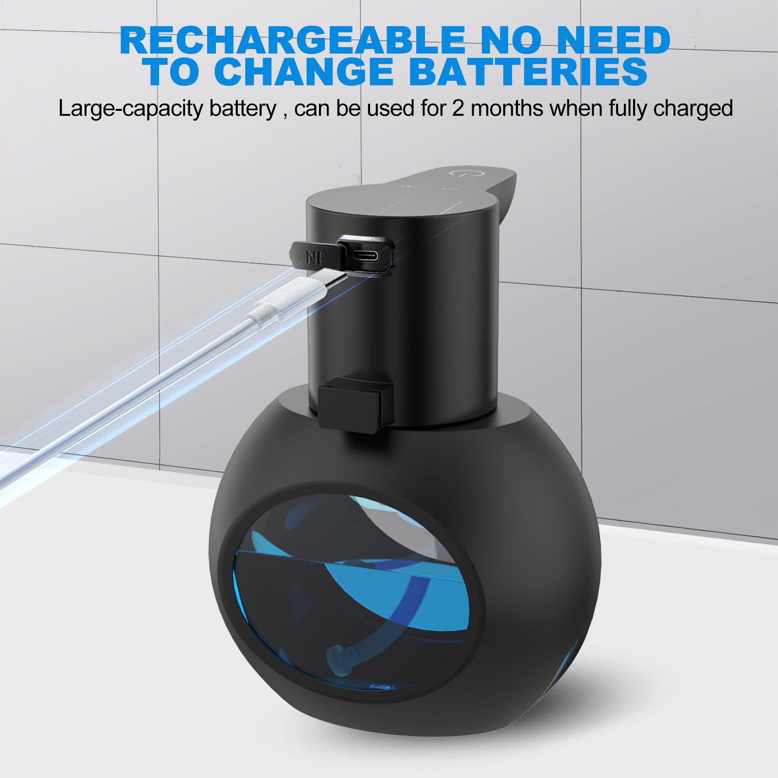 Automatic Foaming Soap Dispenser, 15oz/420ml Smart Hand Soap Dispensers, Touchless Wall Mount with 4-Level Adjustable, Rechargeable Foaming Hand Soap Dispenser for Bathroom Kitchen Office Black