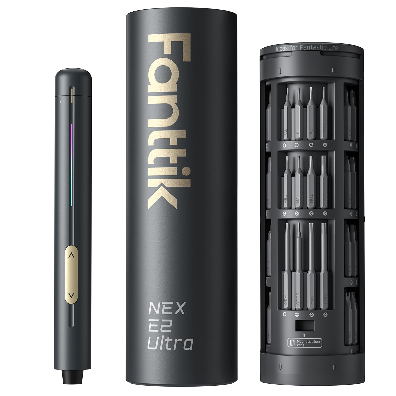 Fanttik E2 Ultra Electric Screwdriver, 0.6N.m Mini Screwdriver Set, 50 Magnetic Bits, 5/32'' Precision Screwdriver for Laptop, PC, Phone, 3D Printer, RC Cars, Electronics Repair Tools for Dad (Grey)