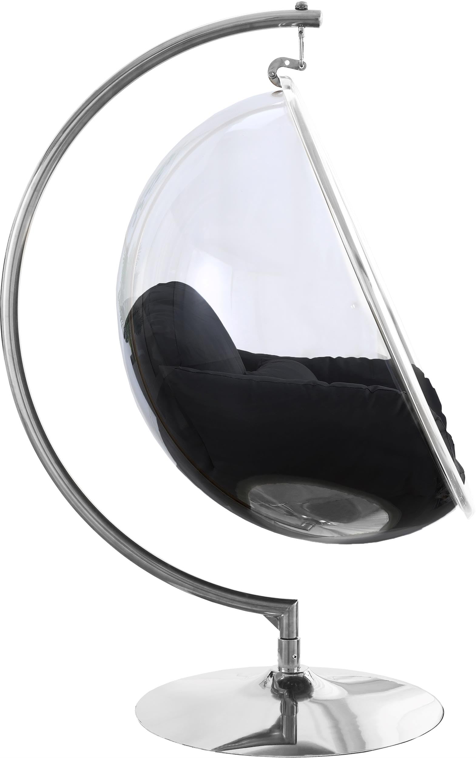 Meridian Furniture 507Black Luna Collection Modern | Contemporary Clear Acrylic Accent Swing Chair with Durable Metal Base and Fabric Seat, Black, Chrome Finish, 41.5" W x 29.5" D x 64" H